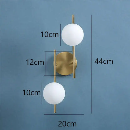 Modern golden indoor wall lights bedroom double glass sphere sconces