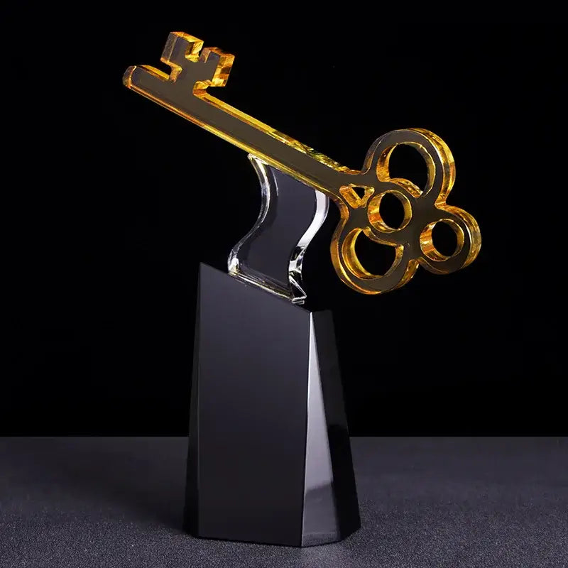 Modern golden key crystal trophy living room decor sculpture