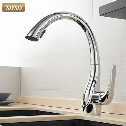 Modern golden kitchen faucet with pull out single handle spray head