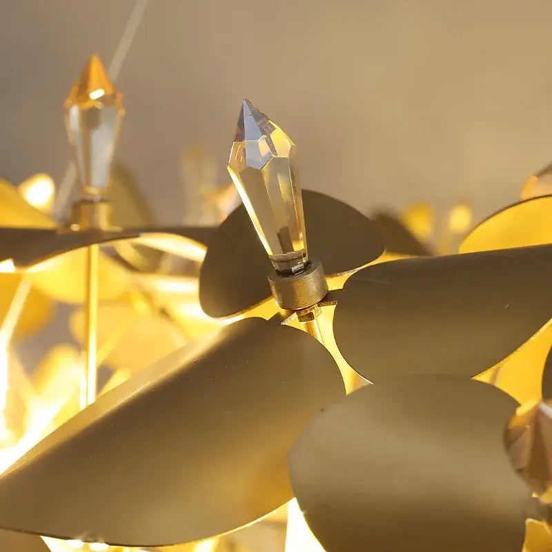 Modern golden leaf crystal firefly ceiling chandelier dining room
