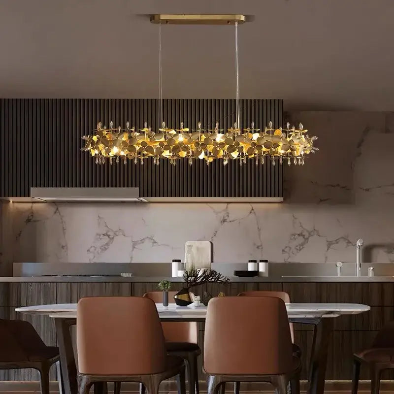 Modern golden leaf crystal firefly ceiling chandelier dining room
