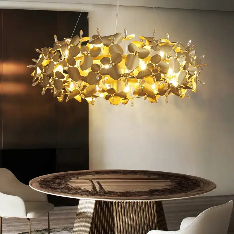 Modern golden leaf crystal firefly ceiling chandelier dining room