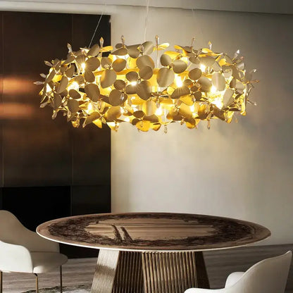 Modern golden leaf crystal firefly ceiling chandelier dining room