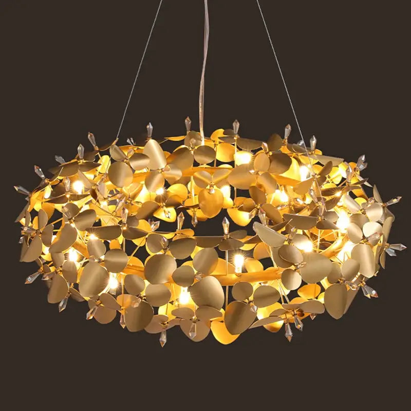 Modern golden leaf crystal firefly ceiling chandelier dining room