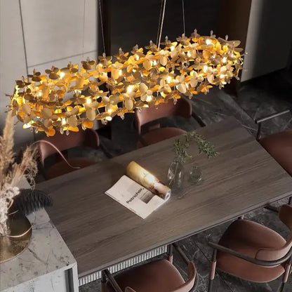 Modern golden leaf crystal firefly ceiling chandelier dining room