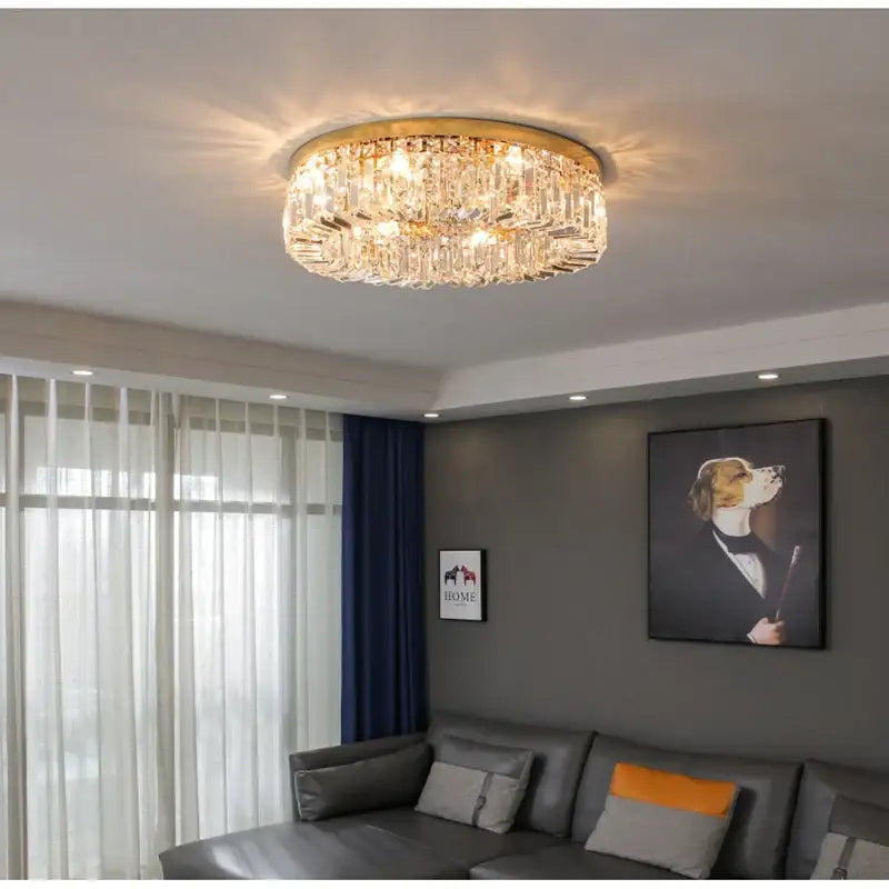 Modern golden led crystal ceiling lamp for living room