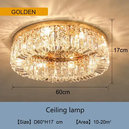 Modern golden led crystal ceiling lamp for living room