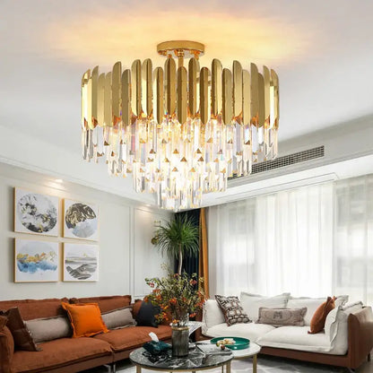 Modern golden led crystal ceiling light for luxury living room