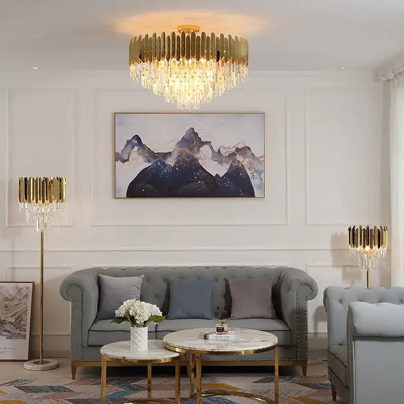 Modern golden led crystal ceiling light for luxury living room