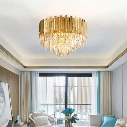 Modern golden led crystal ceiling light for luxury living room