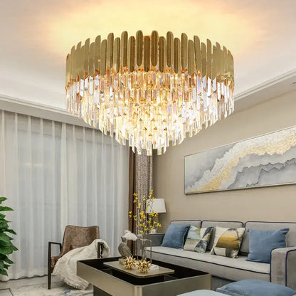Modern golden led crystal ceiling light for luxury living room