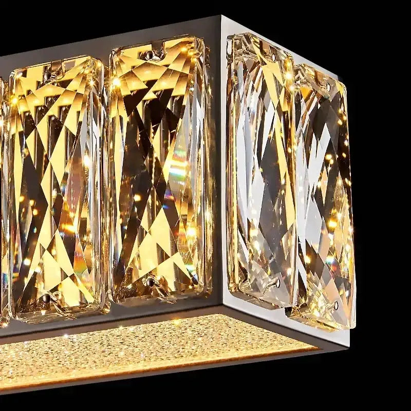 Modern golden led crystal chandelier for dining room rectangular light