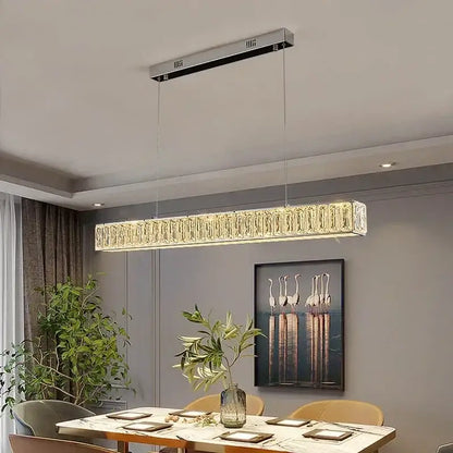 Modern golden led crystal chandelier for dining room rectangular light