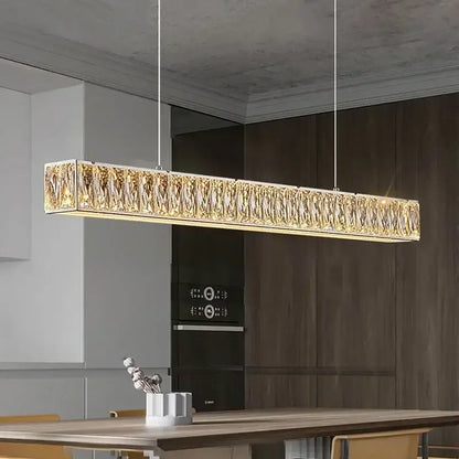 Modern golden led crystal chandelier for dining room rectangular light