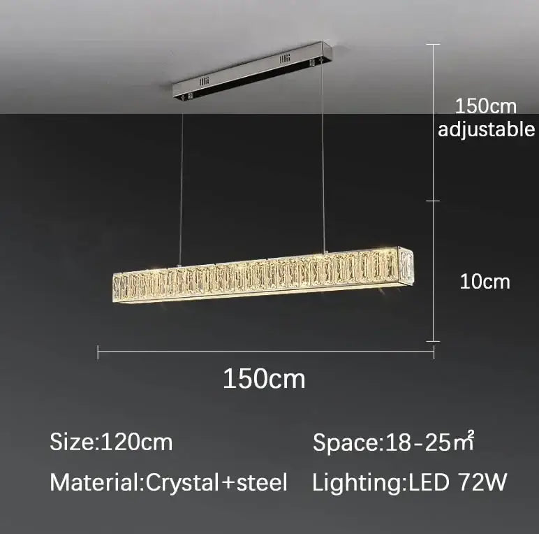 Modern golden led crystal chandelier for dining room rectangular light