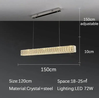 Modern golden led crystal chandelier for dining room rectangular light