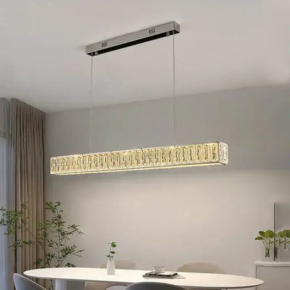 Modern golden led crystal chandelier for dining room rectangular light