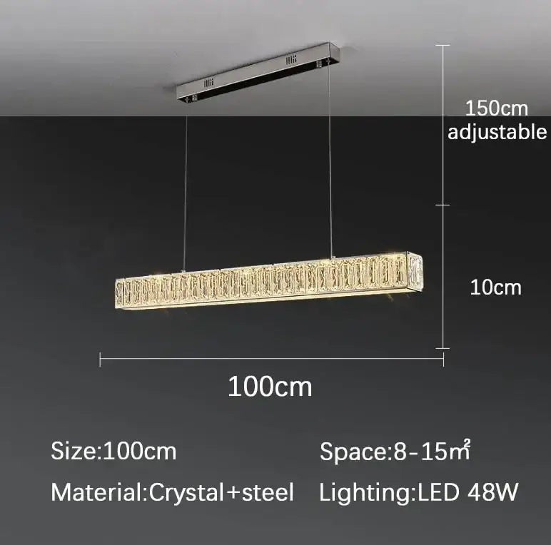 Modern golden led crystal chandelier for dining room rectangular light