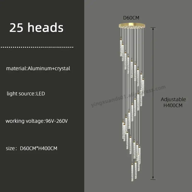 Modern golden led crystal chandelier living room staircase light