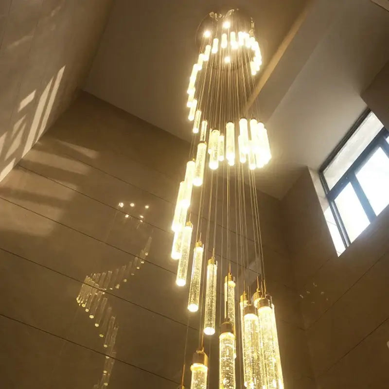 Modern golden led crystal chandelier living room staircase light