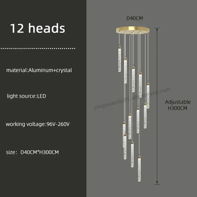 Modern golden led crystal chandelier living room staircase light