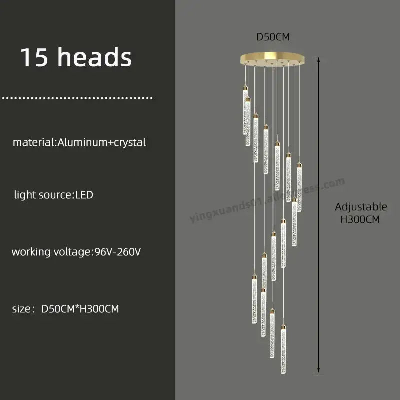 Modern golden led crystal chandelier living room staircase light