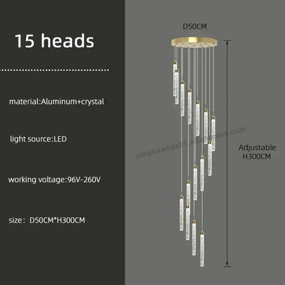 Modern golden led crystal chandelier living room staircase light