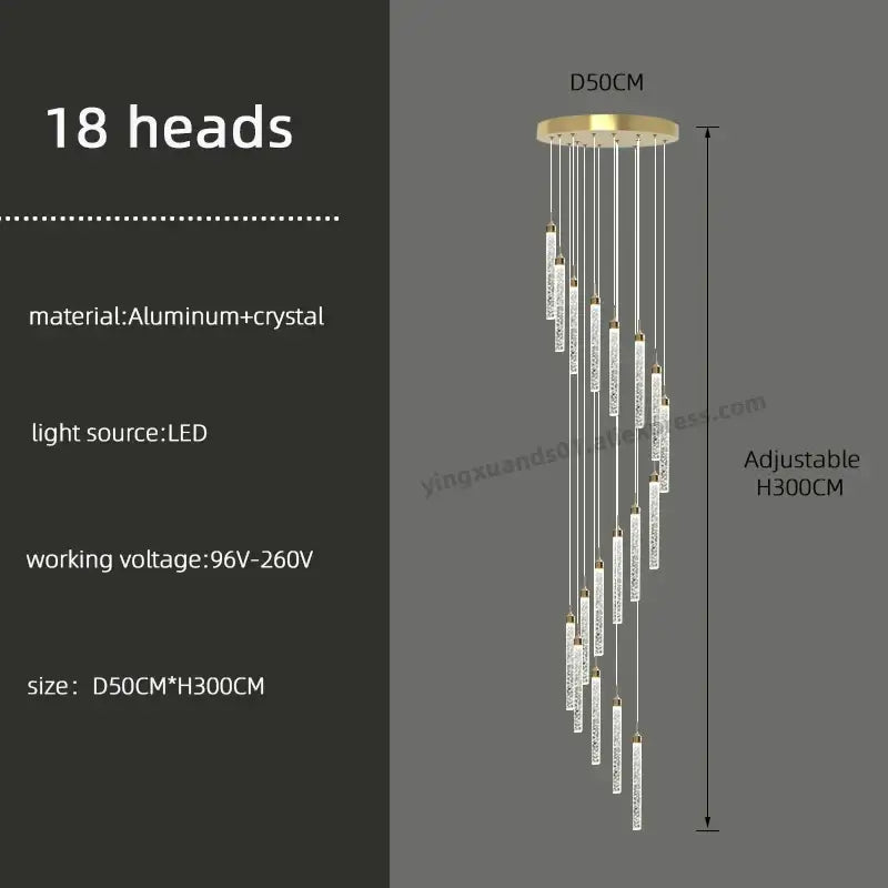Modern golden led crystal chandelier living room staircase light