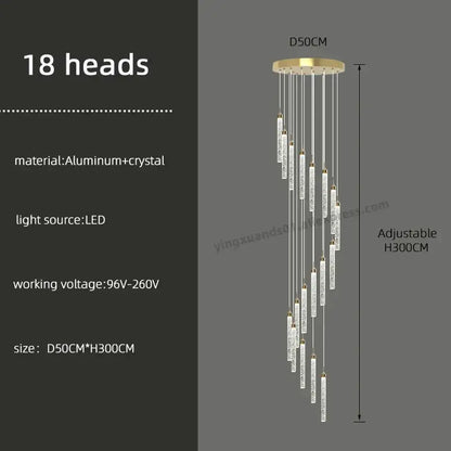 Modern golden led crystal chandelier living room staircase light