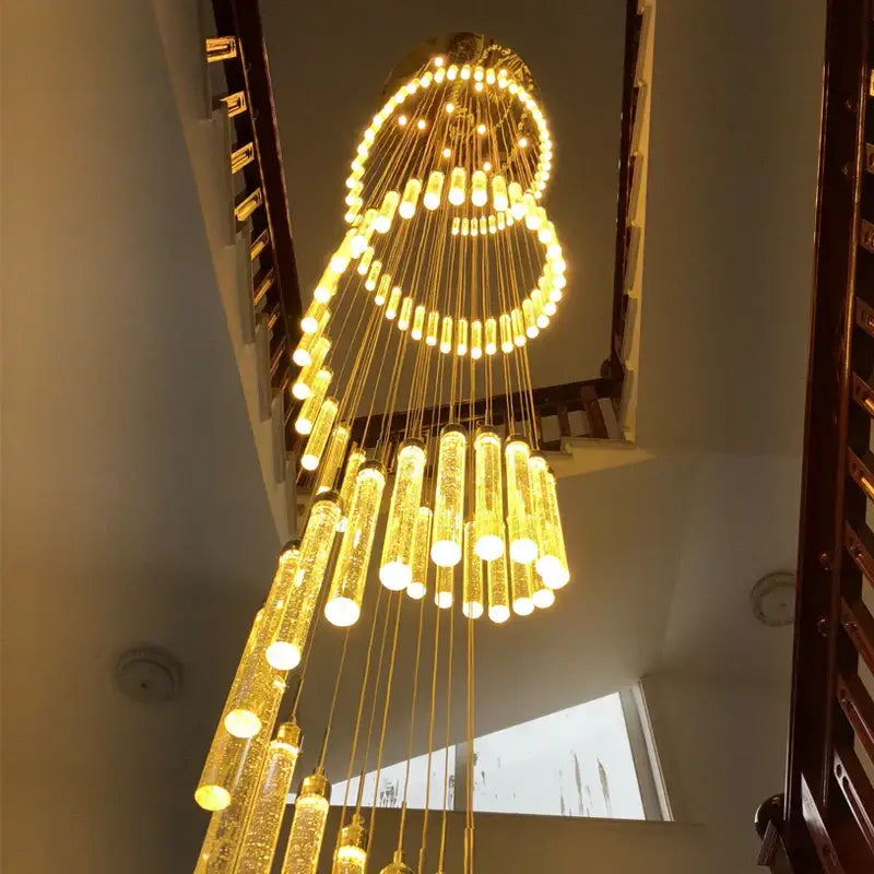 Modern golden led crystal chandelier living room staircase light