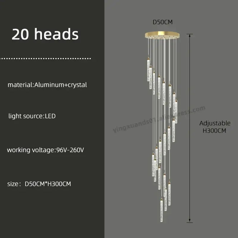 Modern golden led crystal chandelier living room staircase light