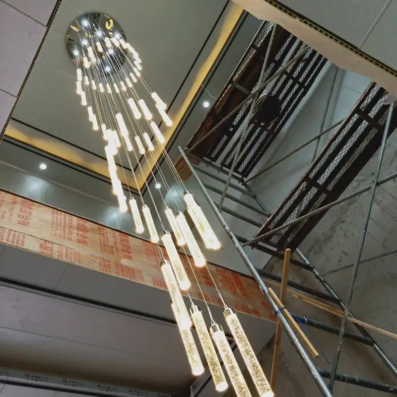 Modern golden led crystal chandelier living room staircase light