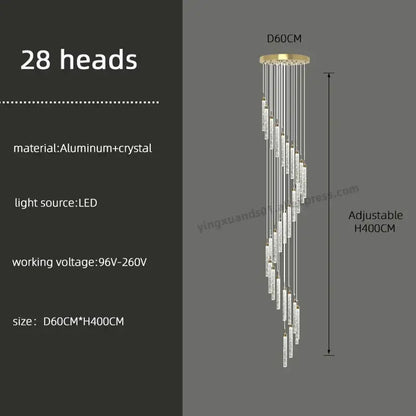 Modern golden led crystal chandelier living room staircase light