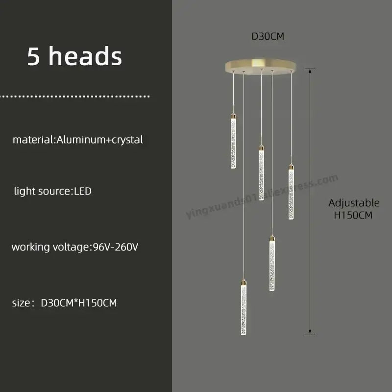 Modern golden led crystal chandelier living room staircase light