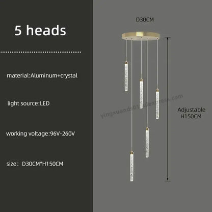 Modern golden led crystal chandelier living room staircase light