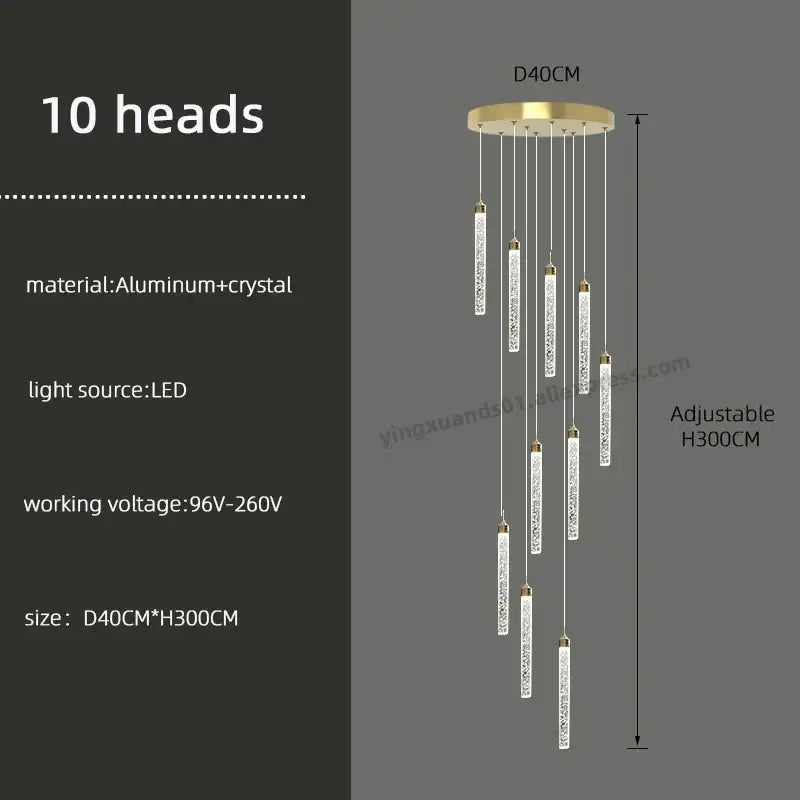 Modern golden led crystal chandelier living room staircase light