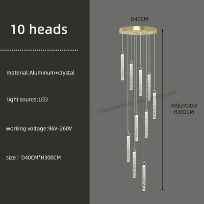 Modern golden led crystal chandelier living room staircase light