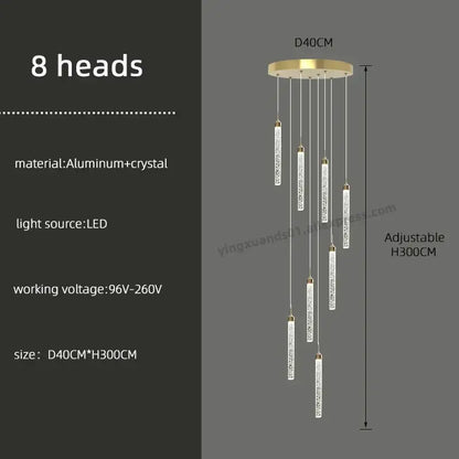 Modern golden led crystal chandelier living room staircase light