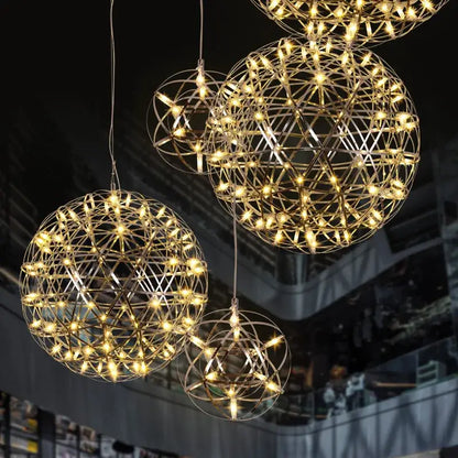 Modern golden led pendant light for kitchen wireframe chandelier