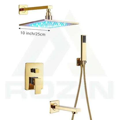 Modern golden led rainfall shower faucet with brass spout for bathroom