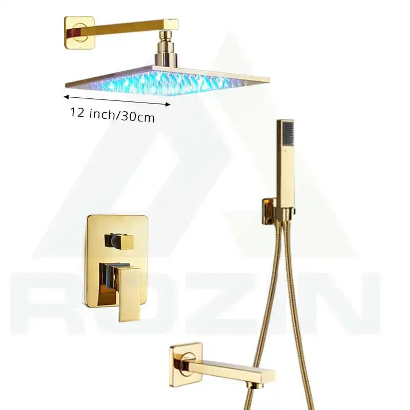 Modern golden led rainfall shower faucet with brass spout for bathroom