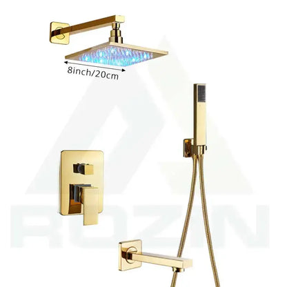 Modern golden led rainfall shower faucet with brass spout for bathroom