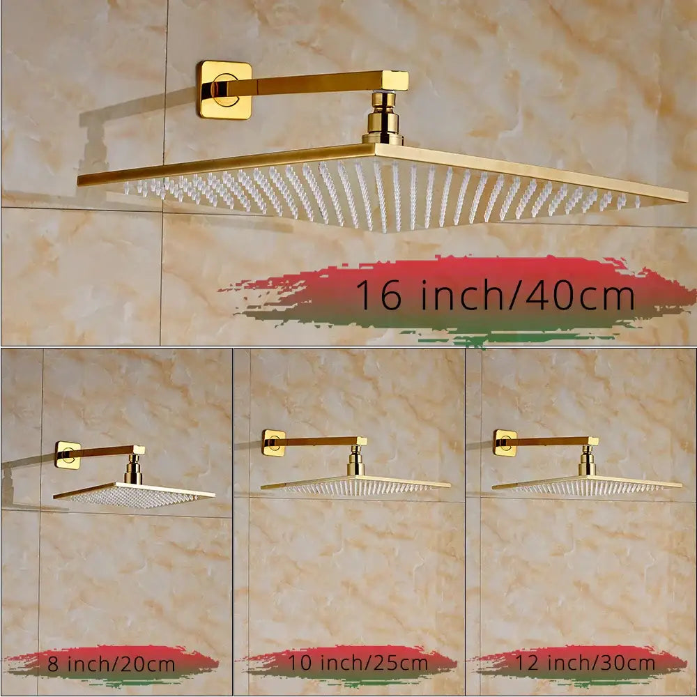Modern golden led rainfall shower faucet with brass spout for bathroom
