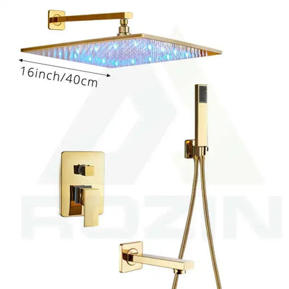 Modern golden led rainfall shower faucet with brass spout for bathroom