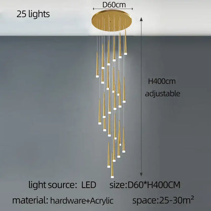 Modern golden led tapered chandelier for living room lighting