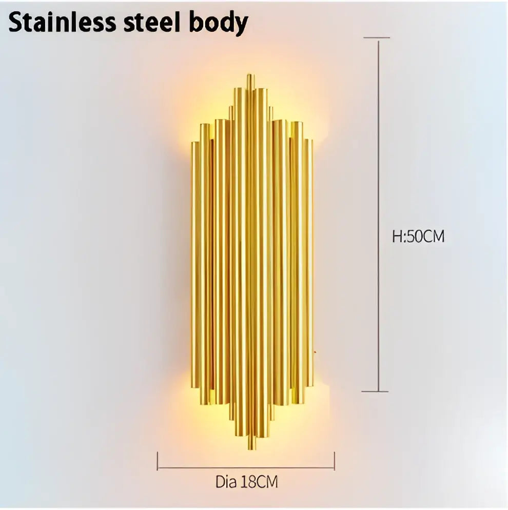 Modern golden led tube wall sconce for living room decor