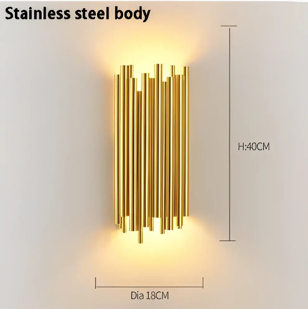 Modern golden led tube wall sconce for living room decor