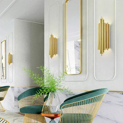Modern golden led tube wall sconce for living room decor