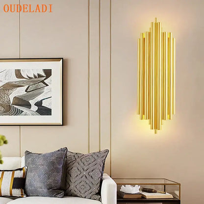 Modern golden led tube wall sconce for living room decor