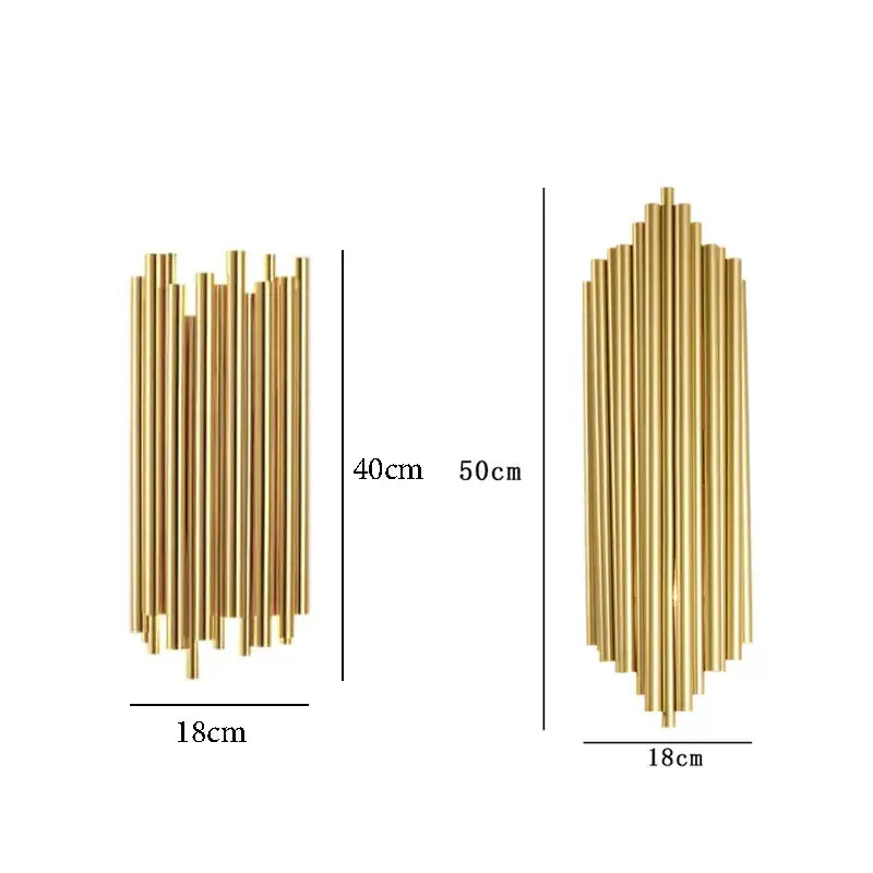 Modern golden led tube wall sconce for living room decor